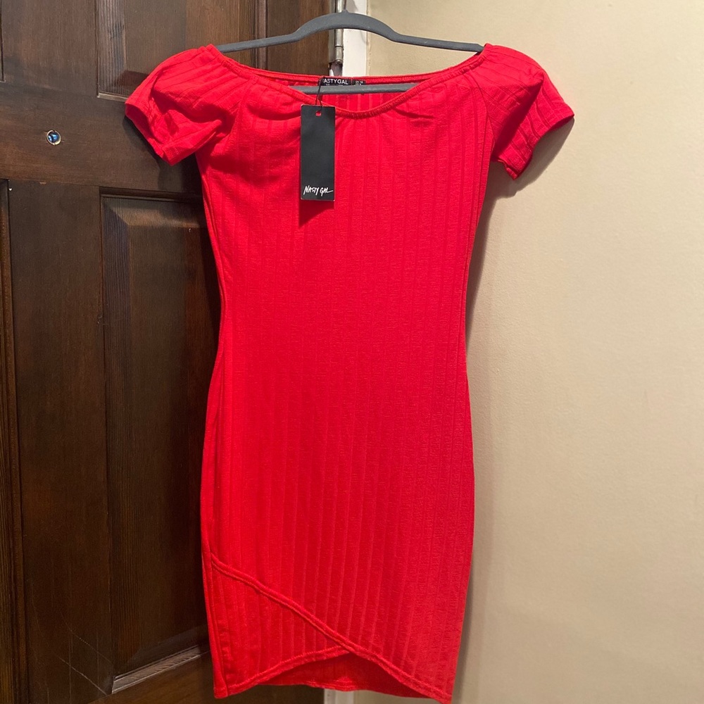 Nasty Gal Off Shoulder Red Dress